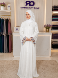 Simple embroided sleeve  white abaya