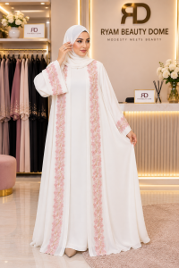 2 piece pink lace trim abaya