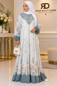 lace neck flower abaya